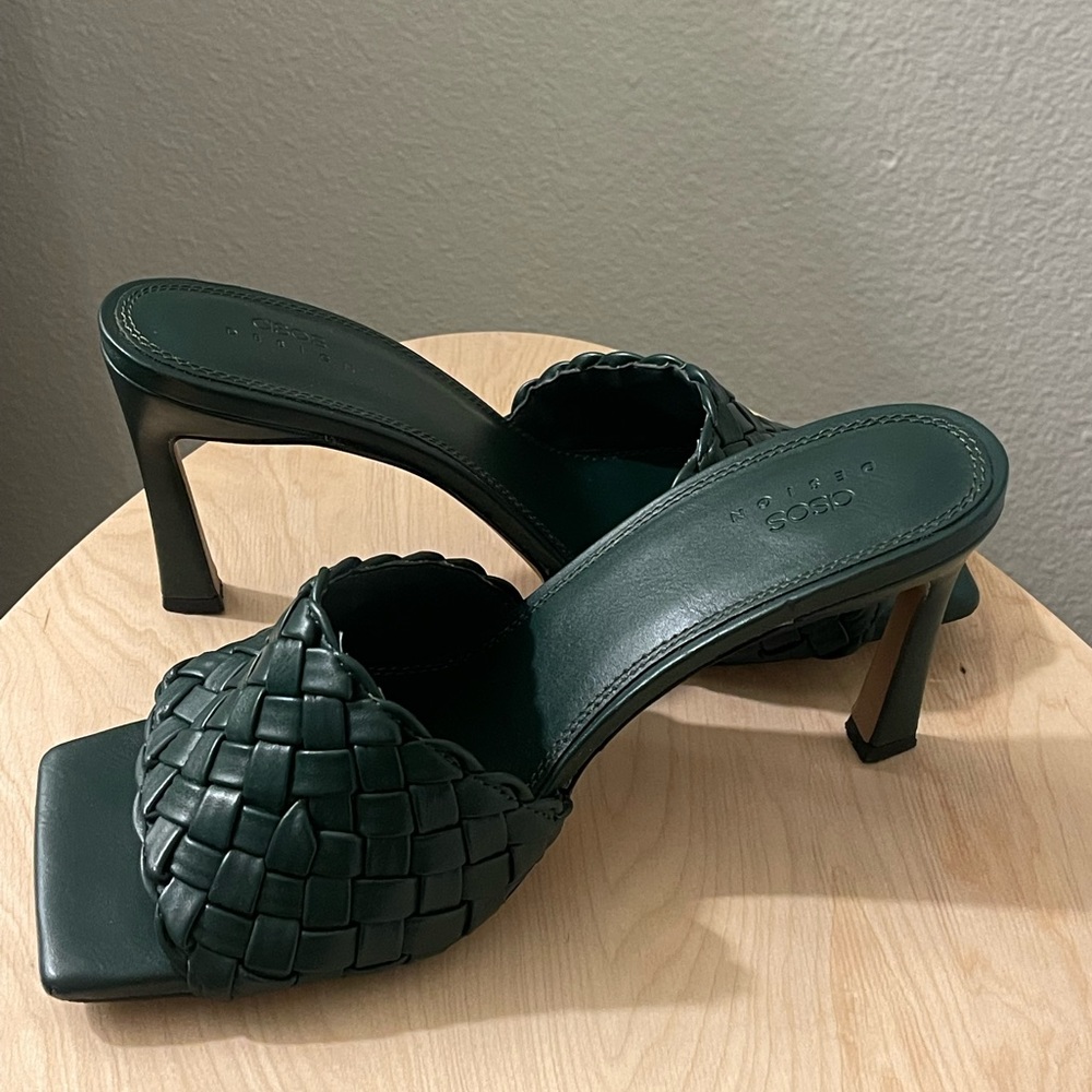 ASOS Emerald Green Leather Woven Mules